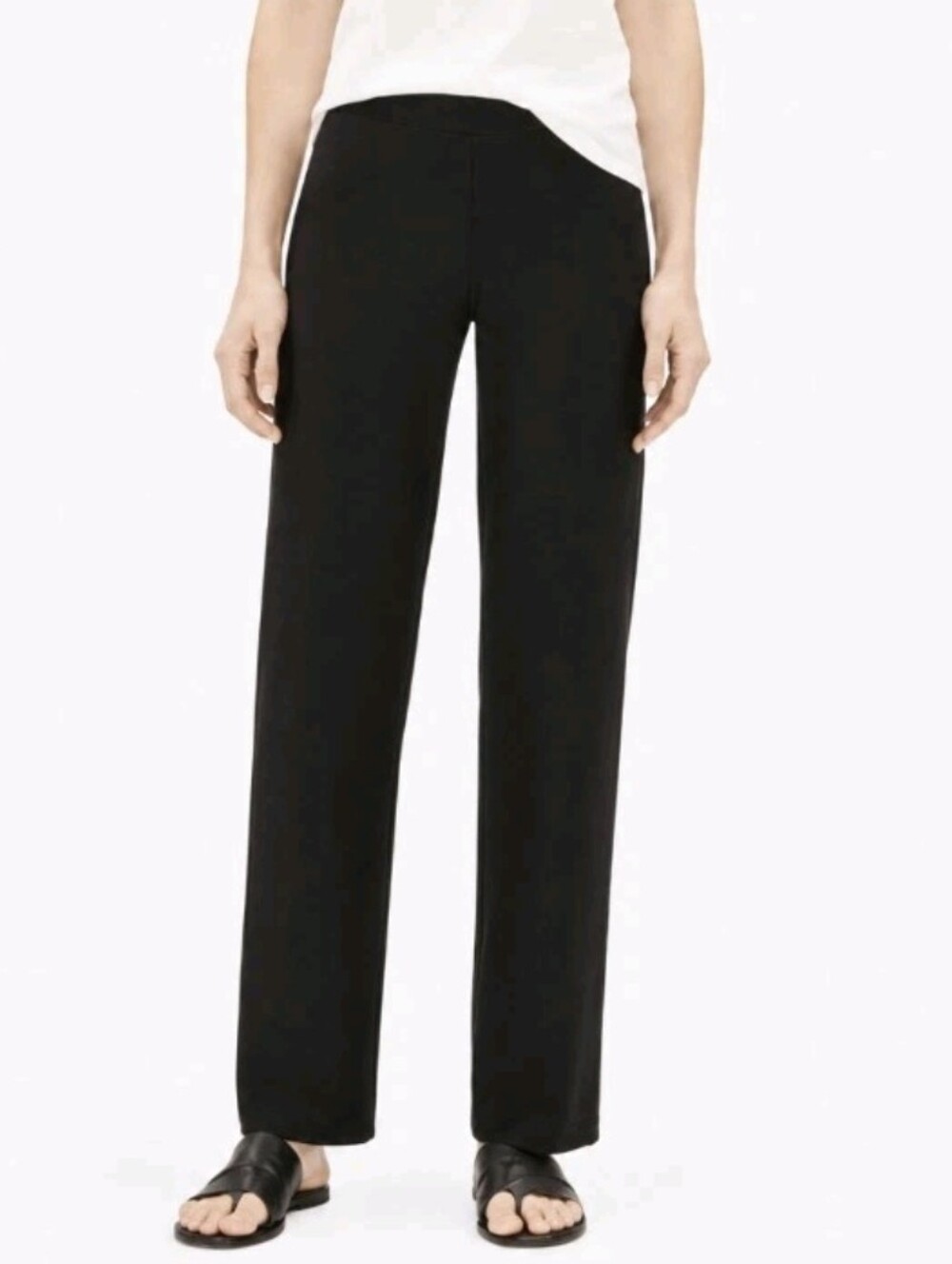 Eileen Fisher System Washable Stretch Crepe Straight Pant Pull-On Black Size S